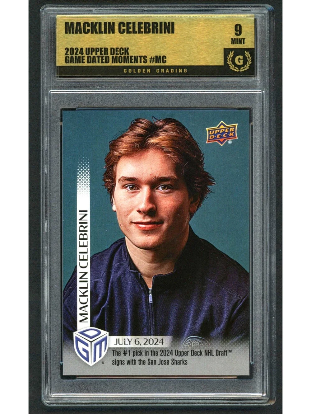 2024 Upper Deck GDM # MC Macklin Celebrini 1st Pick Rookie (RC) Grade Mint 9